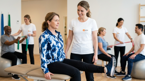 Fisioterapeuta acompanha avaliação funcional individual em ambiente B-Active